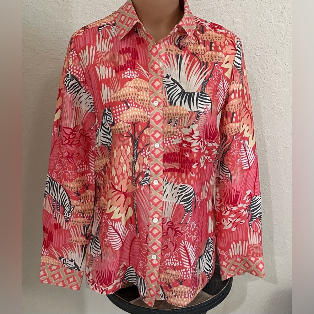 J. McLaughlin Coral Pink Printed Button-Up Blouse LAST FEW HOURS! - Picture 3 of 7